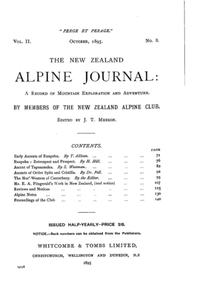 New Zealand Alpine Journal 1895 Vol 2 No 8 cover